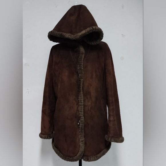 Vintage Jones New York women's jacket hooded faux suede brown Size: L - Picture 10 of 10